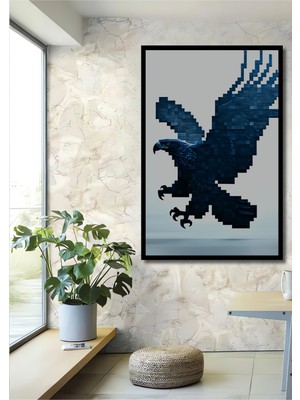 Çerçeve Görünümlü Piksel Sanatı Görünümlü Kartalın Yükselişi Dekoratif Ahşap Işyeri/ofis Kare Tablo