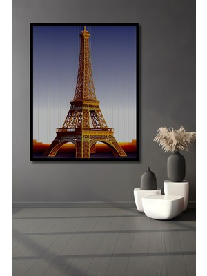 Çerçeve Görünümlü Eiffel Kulesi Modern Sanat Yağlı Boya Görünümlü Dekoratif Ahşap Ofis Kare Tablo