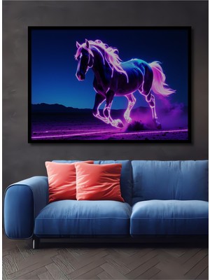 Çerçeve Görünümlü Neon At Koşusu Modern Sanat Dekoratif Ahşap Ev/işyeri/ofis Kare Tablo