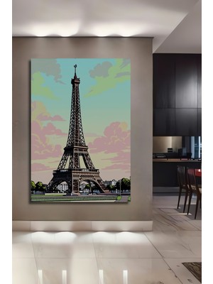 Eyfel Kulesi Çizgi Roman Tarzı Dekoratif Ahşap Ev/işyeri/ofis Kare Tablo