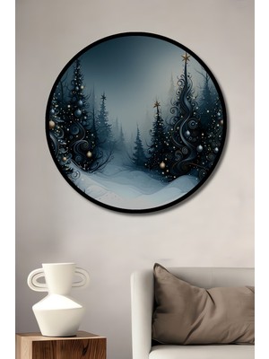 Çerçeve Görünümlü Noel Ağaçları Yağlı Boya Görünümlü Dekoratif Ahşap Dekoratif Ofis Yuvarlak Tablo