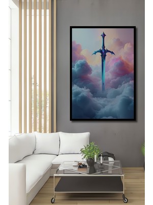 Çerçeve Görünümlü Göksel Kılıç Pastel Boya Görünümlü Dekoratif Ahşap Ev/işyeri/ofis Kare Tablo