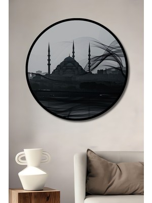 Çerçeve Görünümlü Istanbul Silüeti Modern Çizgiler Dekoratif Ahşap Ev/işyeri/ofis Yuvarlak Tablo