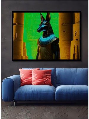 Çerçeve Görünümlü Anubis Neon Işıltısı Dijital Sanat Dekoratif Ahşap Ev/işyeri/ofis Kare Tablo
