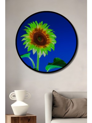 Çerçeve Görünümlü Neon Işıltılı Ayçiçeği Modern Sanat Dekoratif Ahşap Ev/işyeri/ofis Yuvarlak Tablo