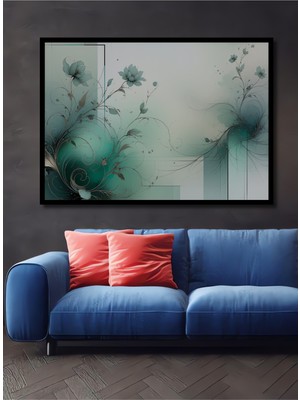 Çerçeve Görünümlü Turkuaz Çiçek Bahçesi Yağlı Boya Görünümlü Dekoratif Ahşap Işyeri/ofis Kare Tablo