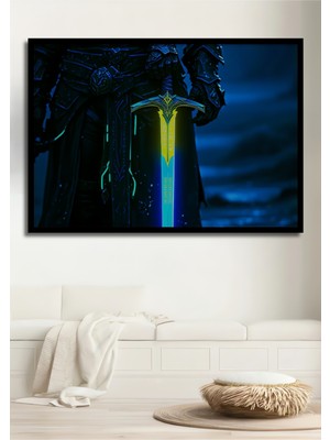 Çerçeve Görünümlü Zırhlı Savaşçı Neon Kılıç Dijital Sanat Ofis/salon Ahşap Dekoratif Kare Tablo