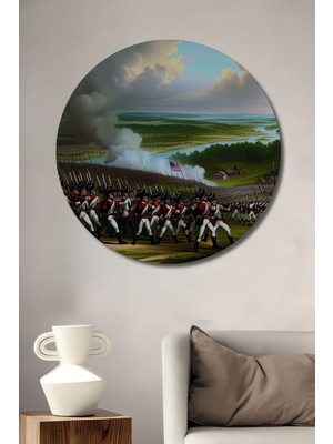Amerikan Devrimi Askerleri Yağlı Boya Görünümlü Dekoratif Ahşap Ev/işyeri/ofis Yuvarlak Tablo