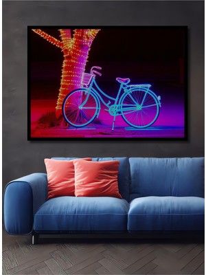 Çerçeve Görünümlü Neon Işıklı Nostaljik Bisiklet Ağaç Rüyası Dekoratif Ahşap Işyeri/ofis Kare Tablo