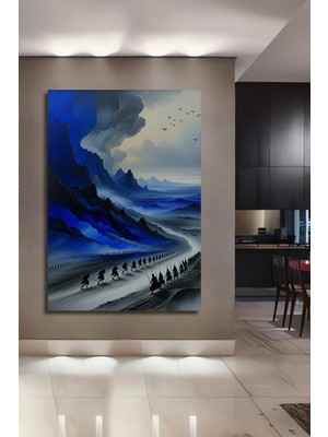 Mavi Dağlar Cesur Savaşçıları Yağlı Boya Görünümlü Dekoratif Ahşap Ev/işyeri/ofis Kare Tablo