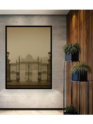 Çerçeve Görünümlü Istanbul Tarihi Kapı Yağlı Boya Görünümlü Dekoratif Ahşap Işyeri/ofis Kare Tablo