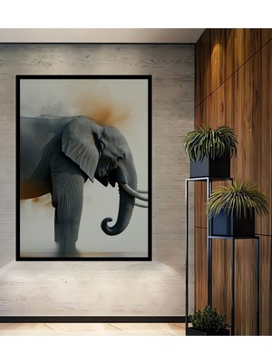 Çerçeve Görünümlü Sulu Boya Görünümlü Afrika Fil Heybeti Dekoratif Ahşap Ev/işyeri/ofis Kare Tablo