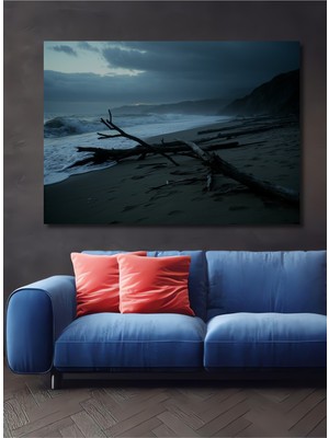 Hüzünlü Sahil Yağlı Boya Görünümlü Dekoratif Ahşap Ev/işyeri/ofis Kare Tablo