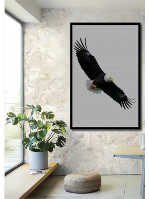 Çerçeve Görünümlü Kanat Açmış Kartal Yağlı Boya Görünümlü Dekoratif Ahşap Ev/işyeri/ofis Kare Tablo