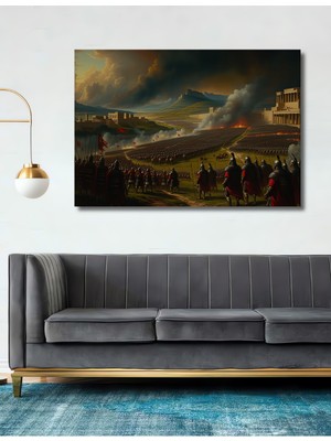 Destansı Savaş Alanı Yağlı Boya Görünümlü Dekoratif Ahşap Ev/işyeri/ofis Kare Tablo