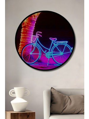 Çerçeve Görünümlü Neon Işıklı Nostaljik Bisiklet Ağaç Rüyası Dekoratif Ahşap Ofis Yuvarlak Tablo