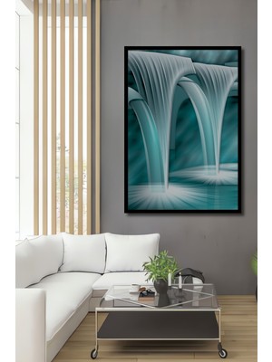 Çerçeve Görünümlü Turkuaz Çağlayanlar Modern Sanat Dekoratif Ahşap Ev/işyeri/ofis Kare Tablo