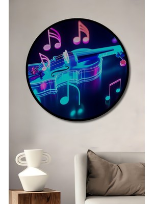 Çerçeve Görünümlü Neon Işıltılı Keman Melodisi Dekoratif Ahşap Ev/işyeri/ofis Yuvarlak Tablo