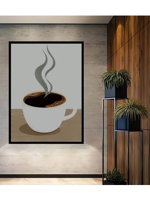Çerçeve Görünümlü Dumanlı Kahve Keyfi Minimalist Dekoratif Ahşap Ev/işyeri/ofis Kare Tablo