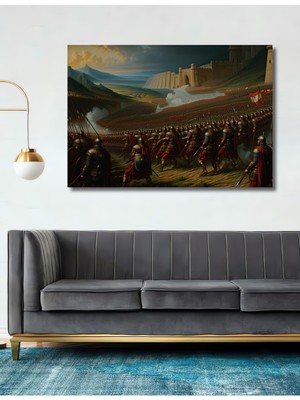 Roma Imparatorluğu Askerleri Yağlı Boya Görünümlü Dekoratif Ahşap Ev/işyeri/ofis Kare Tablo