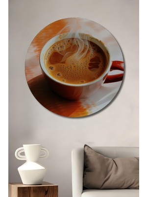 Dumanı Tüten Kahve Keyfi Yağlı Boya Görünümlü Dekoratif Ahşap Ev/işyeri/ofis Yuvarlak Tablo