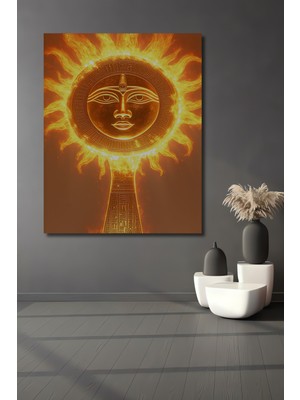 Ateşten Yüzlü Güneş Tanrısı Yağlı Boya Görünümlü Dekoratif Ahşap Ev/işyeri/ofis Kare Tablo