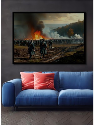 Çerçeve Görünümlü Amerikan Iç Savaşı Yağlı Boya Görünümlü Dekoratif Ahşap Ev/işyeri/ofis Kare Tablo