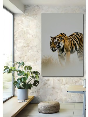 Sulu Boya Görünümlü Bengal Kaplanı Dekoratif Ahşap Ev/işyeri/ofis Kare Tablo