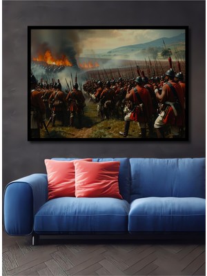 Çerçeve Görünümlü Tarihi Savaş Alanı Yağlı Boya Görünümlü Dekoratif Ahşap Ev/işyeri/ofis Kare Tablo