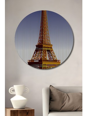Eiffel Kulesi Modern Sanat Yağlı Boya Görünümlü Dekoratif Ahşap Ev/işyeri/ofis Yuvarlak Tablo
