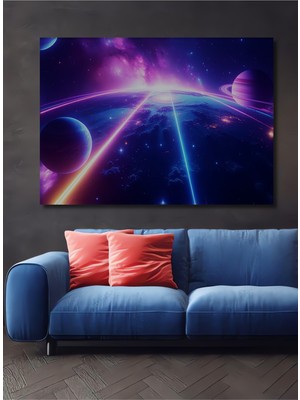 Neon Işıklarıyla Kozmik Dans Yağlı Boya Görünümlü Dekoratif Ahşap Ev/işyeri/ofis Kare Tablo