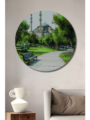Cami Parkı Kara Kalem Görünümlü Dekoratif Ahşap Ev/işyeri/ofis Yuvarlak Tablo