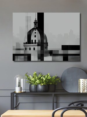 Minimalist Şehir Manzarası Kara Kalem Görünümlü Dekoratif Ahşap Ev/işyeri/ofis Kare Tablo