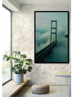 Çerçeve Görünümlü Sisli San Francisco Köprüsü Pastel Boya Görünümlü Dekoratif Ahşap Ofis Kare Tablo