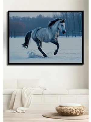 Çerçeve Görünümlü Kar Beyaz Atı Yağlı Boya Görünümlü Dekoratif Ahşap Ev/işyeri/ofis Kare Tablo
