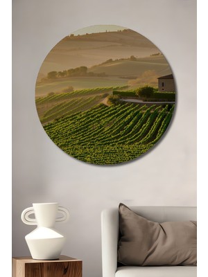Toskana Bağ Evi Yağlı Boya Görünümlü Dekoratif Ahşap Ev/işyeri/ofis Yuvarlak Tablo