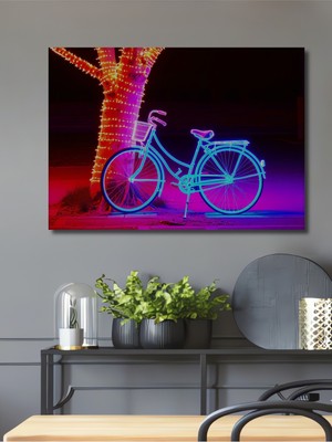 Neon Işıklı Nostaljik Bisiklet Ağaç Rüyası Dekoratif Ahşap Ev/işyeri/ofis Kare Tablo
