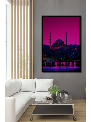 Çerçeve Görünümlü Pembe Istanbul Rüyası Yağlı Boya Görünümlü Dekoratif Ahşap Işyeri/ofis Kare Tablo