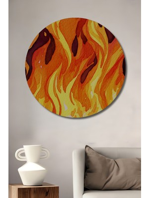 Ateş Dansı Sulu Boya Görünümlü Dekoratif Ahşap Ev/işyeri/ofis Yuvarlak Tablo