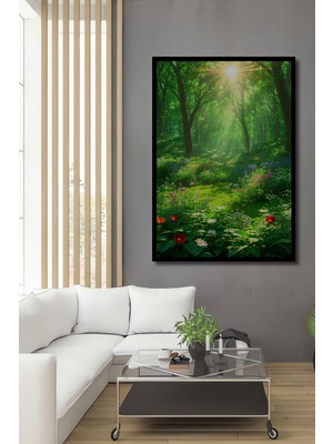 Çerçeve Görünümlü Yeşilin Büyülü Dansı Yağlı Boya Görünümlü Dekoratif Ahşap Işyeri/ofis Kare Tablo