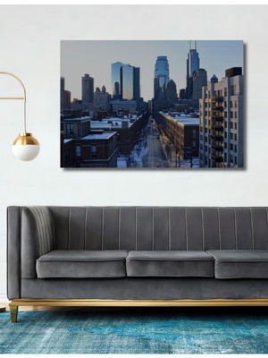 Kış Şehri Rüyası Yağlı Boya Görünümlü Dekoratif Ahşap Ev/işyeri/ofis Kare Tablo