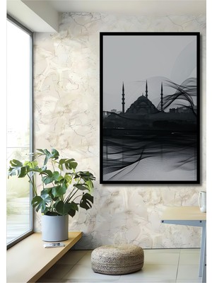 Çerçeve Görünümlü Istanbul Silüeti Modern Çizgiler Dekoratif Ahşap Ev/işyeri/ofis Kare Tablo