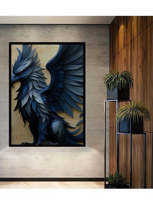 Çerçeve Görünümlü Mavi Grifon Kuşu Yağlı Boya Görünümlü Dekoratif Ahşap Ev/işyeri/ofis Kare Tablo