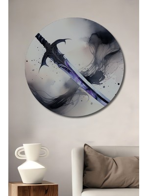 Efsanevi Kılıç Sulu Boya Görünümlü Dekoratif Ahşap Ev/işyeri/ofis Yuvarlak Tablo