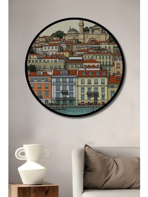 Çerçeve Görünümlü Istanbul Boğazı Tarihi Silüeti Dekoratif Ahşap Ev/işyeri/ofis Yuvarlak Tablo