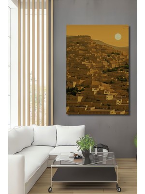 Altın Şehir Manzarası Yağlı Boya Görünümlü Dekoratif Ahşap Ev/işyeri/ofis Kare Tablo