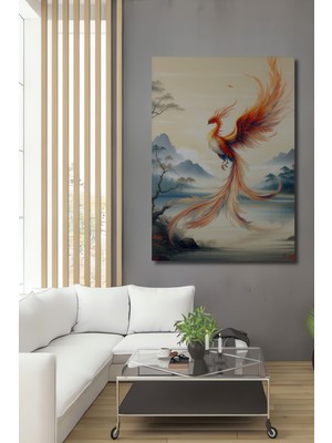 Efsanevi Phoenix Kuşu Yağlı Boya Görünümlü Dekoratif Ahşap Ev/işyeri/ofis Kare Tablo