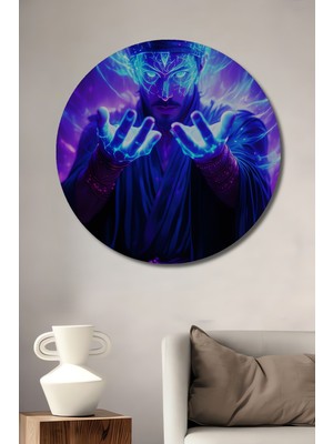Sihirli Enerji Yayan Şaman Yağlı Boya Görünümlü Dekoratif Ahşap Ev/işyeri/ofis Yuvarlak Tablo