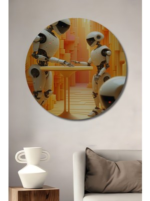 Robotik Buluşma Modern Sanat Dekoratif Ahşap Dekoratif Ev/işyeri/ofis Yuvarlak Tablo