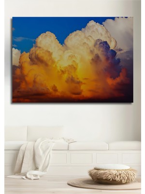 Altın Işıltılı Bulutlar Yağlı Boya Görünümlü Dekoratif Ahşap Ev/işyeri/ofis Kare Tablo